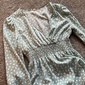 Sage Green White Dot Sundress Lantern Sleeve SHEIN Size Small S
